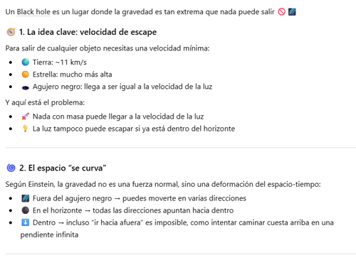 ChatGPT explicando los agujeros negros